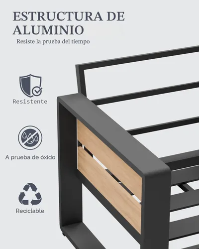 Vista 5 de ZANDOR Muebles de aluminio para patio al aire libre, 2 sillones, muebles de exterior modernos de metal para todo tipo de clima, con cojín grueso Gris
