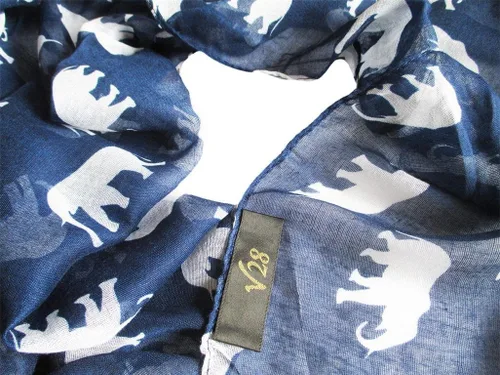 Vista 3 de V28 Hermosa bufanda larga y suave con estampado de elefante azul - grande