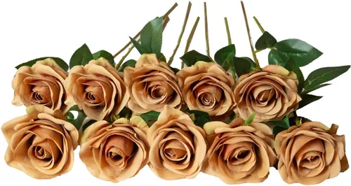 Vista 20 de DuHouse 10 rosas falsas de seda artificial, color morado otoñal Púrpura Otoño