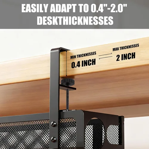 Vista 4 de Organizador de cables para debajo del escritorio, 26 pulgadas, organizador de cables de metal, sin taladro, organizador de cables para escritorio