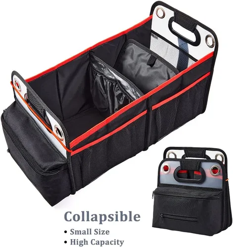 Vista 6 de COVAX Organizador de maletero de automóvil, almacenamiento plegable para asiento trasero con soporte aislado para bebidas, organizador de asiento