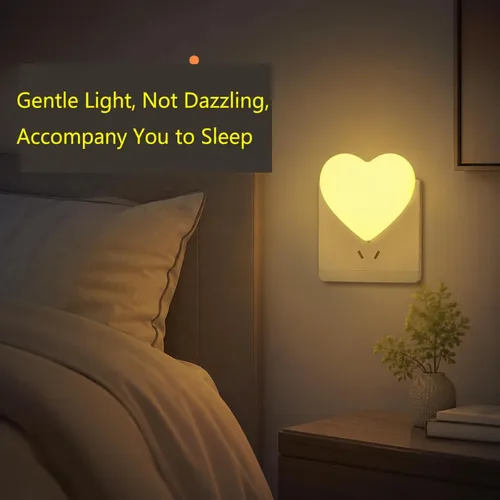 Vista 2 de Lindas luces nocturnas, luz nocturna de forma de corazón para guardería con sensores de luz, sensor automático de anochecer a amanecer, suave blanco