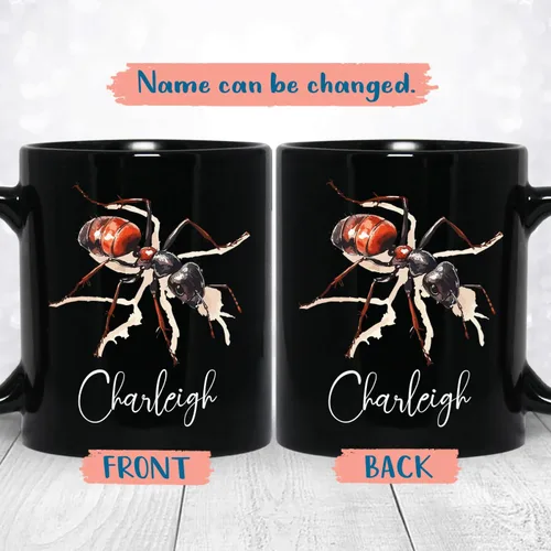 Vista 2 de Taza de café con nombre personalizado, regalo para amigo, compañero de trabajo, cumpleaños, taza de cerámica negra personalizada para amantes