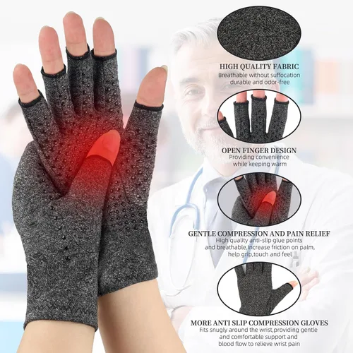 Vista 3 de 2 pares de guantes de compresión para artritis, proporcionan calor para el túnel carpiano, reumatoides, guantes de alivio del dolor de artritis