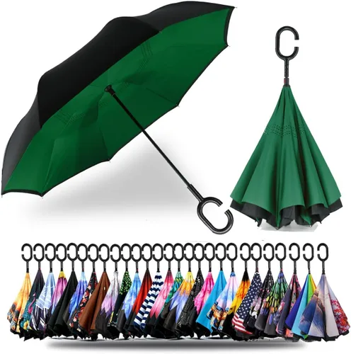 Vista 96 de SIEPASA Paraguas invertido invertido de 49/56 pulgadas, doble toldo extra grande, ventilado, resistente al viento, impermeable, paraguas de golf