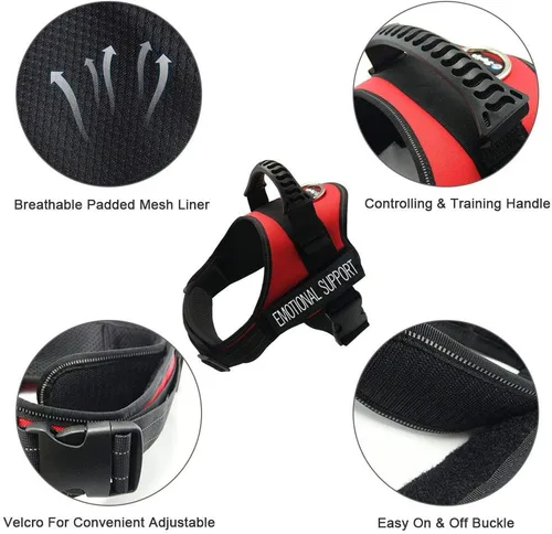 Vista 4 de Just 4 Paws Chaqueta de arnés para perro de apoyo emocional con asa acolchada, 6 tamaños, correas ajustables y 2 parches reflectantes extraíbles Rojo