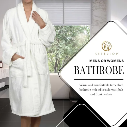 Vista 4 de Superior Bata de rizo unisex de algodón, batas suaves y absorbentes para hombres y mujeres, accesorios de baño