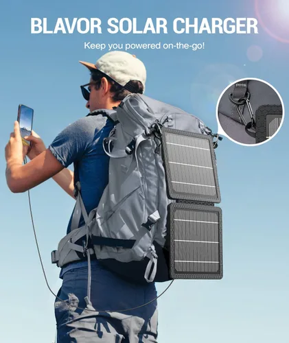 Vista 7 de BLAVOR Cargador solar portátil de 10 W (5 V/2 A máximo), pequeño panel solar plegable con salidas USB-C USB-A compatibles con tableta de teléfono