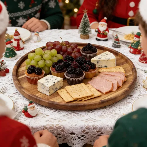 Vista 8 de Utoplike Gran acacia Lazy Susan para mesa, bandeja redonda giratoria para servir, tabla de charcutería de madera de 17.7 pulgadas con borde elevado