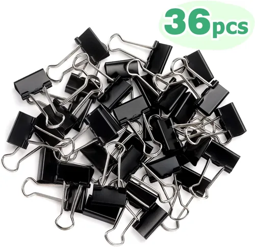 Vista 2 de ZZTX - Paquete de 36 clips para carpeta de 0.7 pulgadas, color negro Clips de abrazaderas de papel, acero duradero, resistente al óxido, resorte