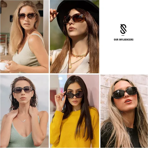Vista 5 de SOJOS Gafas de sol cuadradas vintage para mujer con protección UV polarizada, marco Havana