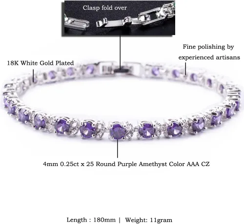 Vista 6 de RIZILIA Pulsera redonda de tenis chapada en oro blanco con circonita cúbica multicolor, 7 pulgadas, multi