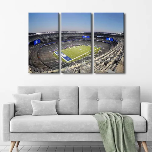 Vista 4 de TUMOVO MetLife Stadium - Decoración de pared de Nueva York, 3 piezas, lienzo, arte de pared para decoración del hogar, juegos de fútbol americano
