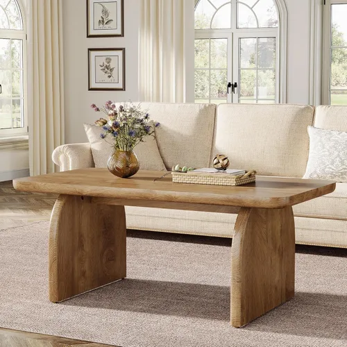 Vista 10 de Tribesigns - Mesa de café rectangular, mesa de 47 pulgadas de madera para sala de estar, mesa de centro baja de estilo granja con base resistente