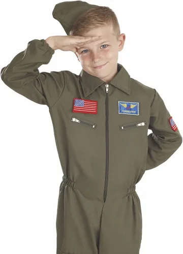 Vista 3 de Fun Shack Disfraz de piloto de combate para niños disfraz de piloto para niños disfraz militar de Halloween para niños S M L XL