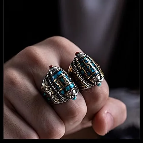 Vista 5 de DXWXY Anillos giratorios de plata de ley S925 para mujereshombres, budista, tibetano, anillo de oración tibetana, talla Pixiu Lucky God Beast, Om