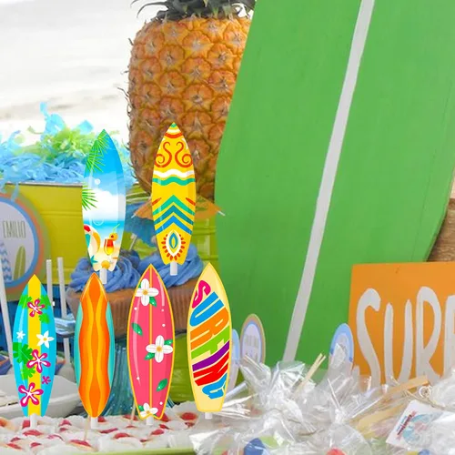 Vista 9 de 36 decoraciones para cupcakes para tablas de surf, piscina, decoración de fiesta de cumpleaños, playa, tabla de surf, decoración de cupcakes