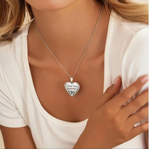 Vista 3 de PHOCKSIN Locket Necklace for Women BlackGoldSilver Locket Necklace Gifts for Girls OvalRoundHeart Photo Necklace Custom Picture Presents for