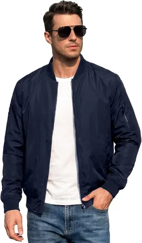Vista 8 de Chaqueta bomber ligera para hombre, cortavientos, resistente al agua y transpirable con 4 bolsillos