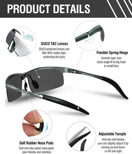 Vista 72 de Duco - Gafas de sol deportivas polarizadas para hombre con protección UV 8177s