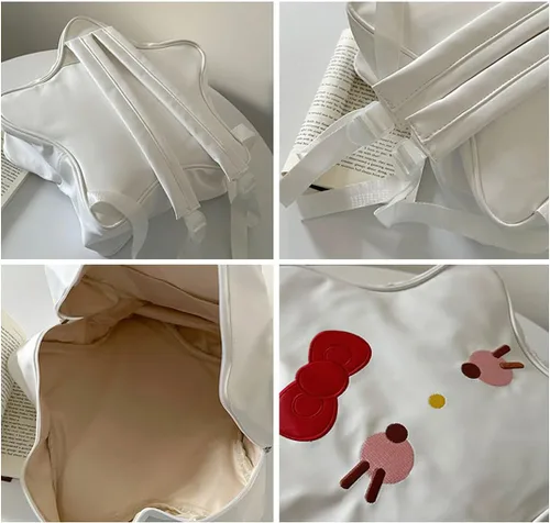 Vista 8 de FENGJINRUHUA Mochila escolar linda con orejas grandes para niño y niña, mochila de viaje escolar de dibujos animados (azul naranja mediano)