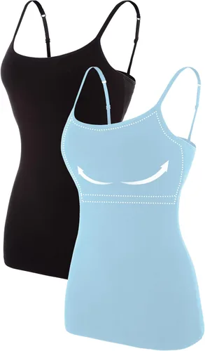 Vista 88 de Camisa Attraco de algodón, con tirantes estilo espagueti, con brasier incorporado, 2 paquetes, para mujer