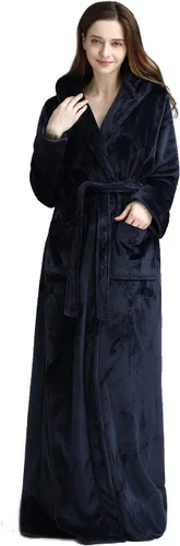 Vista 2 de Bata de baño larga con capucha para mujer, de felpa, longitud completa, ropa para dormir de invierno