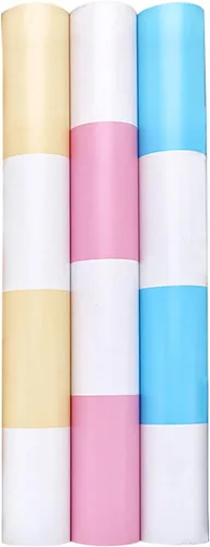 Vista 3 de Papel tapiz autoadhesivo de vinilo amarillo y blanco con rayas anchas para despegar y pegar, para paredes, guardería, niñas, dormitorios, armarios