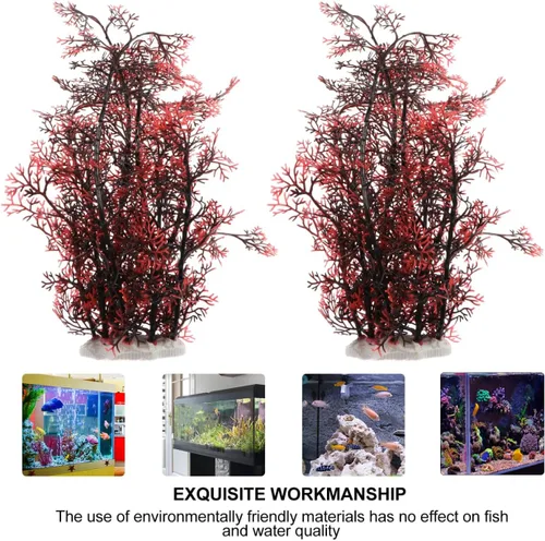 Vista 5 de balacoo 2 plantas de plástico para decoración de acuario, árbol de coral rojo para decoración de peceras, plantas artificiales para adorno submarino