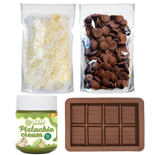 Vista 8 de Kit de DIY para Barra de Chocolate de Dubái – Incluye molde, 12.3 oz de obleas para derretir, 3.5 oz de kataifi, 7 oz de crema de pistacho – Kit