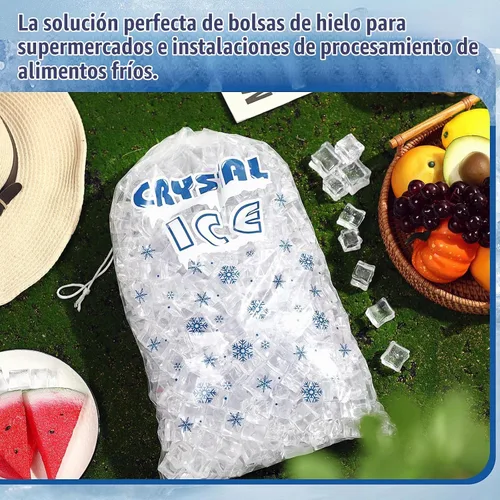 Vista 4 de Honoson 100 bolsas de plástico para almacenamiento de hielo de 8 libras con cierre de cordón de algodón para barbacoas, campamentos, puestos