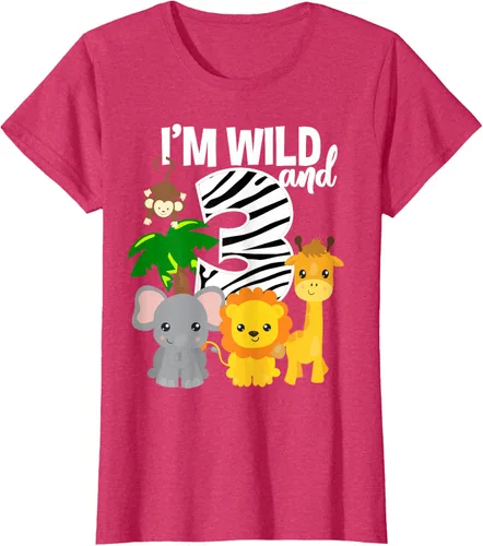 Vista 11 de Camiseta de cumpleaños con temática de zoológico de I'm Wild and 3, Negro, S
