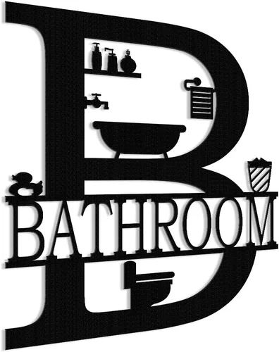 Vista 4 de XORT - Decoración de pared de baño de metal, arte de pared de baño de metal, divertido letrero de baño para decoración moderna para colgar