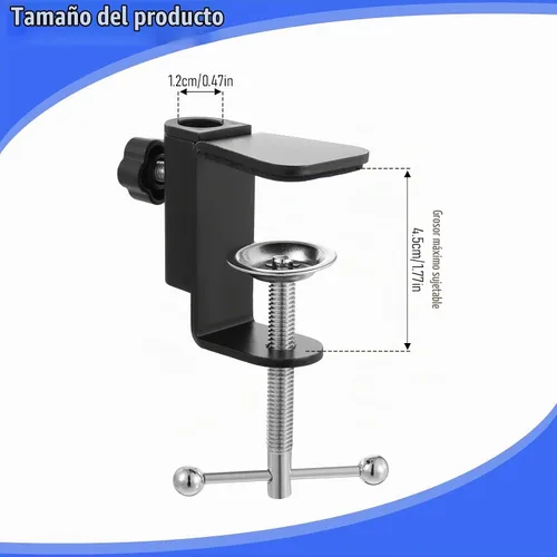 Vista 3 de Abrazadera de escritorio de metal, abrazadera de montaje de mesa 2 en 1, abrazadera en C, soporte de montaje con tornillo ajustable para micrófono
