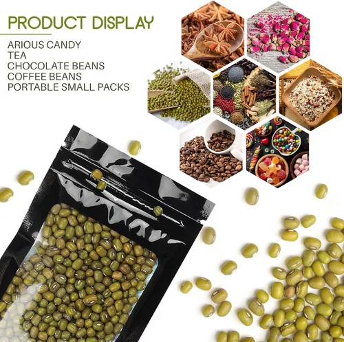 Vista 5 de 120 bolsas de tereftalato de polietileno a prueba de olores, bolsa de embalaje holográfica resellable con ventana transparente para alimentos