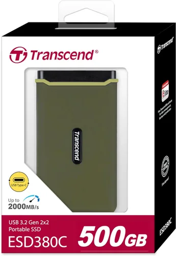 Vista 2 de Transcend 500GB ESD380C, External Solild State Drive, Portable SSD, Rugged Shield, Gen 2x2 USB Type-C, Up to 2000 MB/s - TS500GESD380C
