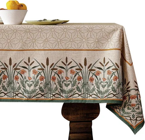 Vista 48 de [Usado] patdrea Mantel largo de lino de diseño verde para mesa rectangular, mantel vintage transpirable con patrón de frutas amarillas, funda