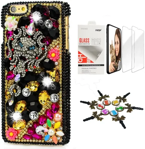 Vista 4 de Bling Case compatible con iPhone 5C - Elegante - 3D hecha a mano [Serie Sparkle Series] Diseño de flores con cadena de borde de leopardo cubierta