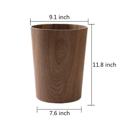 Vista 4 de Cubo de basura redondo apilable, de madera natural, para baños, cocinas, oficinas en casa (madera oscura)