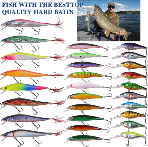 Vista 7 de Kit de señuelos de pesca, juego de cebos duros, pececillos, cebos de baño, lápiz de pesca artificial, kit de cebo de pesca para lubina, trucha