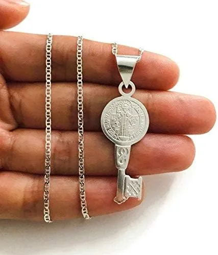 Vista 2 de Collar de plata de ley 925 con llave de San Benedicto de 22 pulgadas de largoCADENA DE SAN BENITO LLAVE 22" LARGO-P63