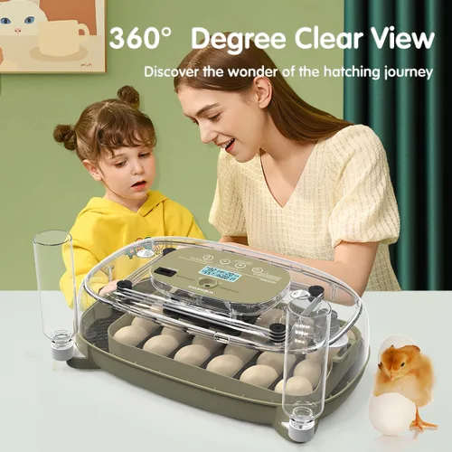 Vista 9 de Incubadora de 24 huevos con giro automático, control de temperatura y humedad, vela LED para huevos y adición automática de agua, para incubar