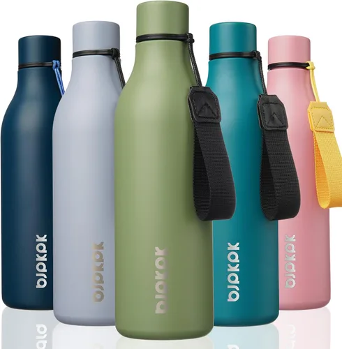 Vista 56 de BJPKPK Botellas de agua aisladas, botella de agua de metal de acero inoxidable de 12 onzas con correa, sin BPA a prueba de fugas, jarras, tazas