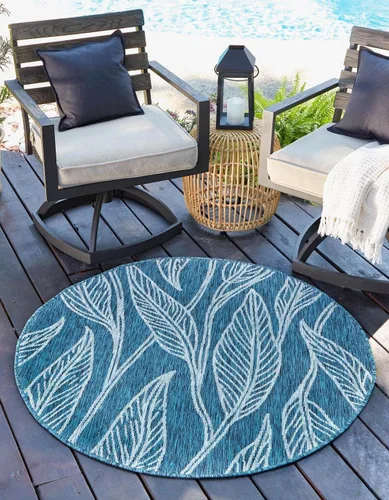 Vista 24 de Unique Loom Outdoor Botanical Collection Alfombra de área - Hoja (1.6 m x 2.4 m Rectangular, Carbón Marfil)