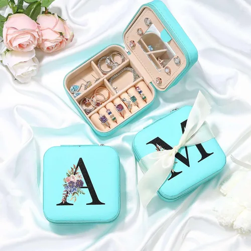 Vista 5 de Joyero de viaje para mujer, joyero azul pequeño, organizador de joyas, joyero para mujer, mini joyero, estuche de viaje imprescindible, regalos