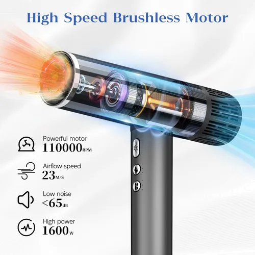 Vista 2 de Natrial Ionic - Secador de pelo profesional con difusor para cabello rizado, secador de alta velocidad de 1600 W y 110000 RPM para mujeres, secado