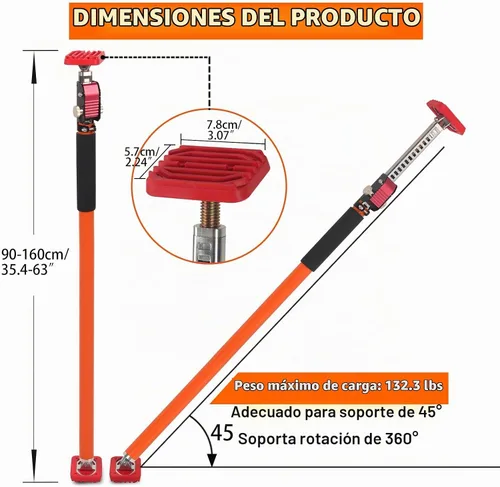 Vista 2 de Gatos de gabinete, poste de soporte ajustable, herramienta de tercera mano, se extiende de 35-63 pulgadas (90-160cm), capacidad de 150 libras Todo