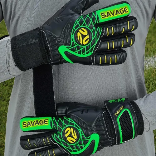Vista 3 de K-LO - Guantes de portero de fútbol Savage Blackout (unisex, juvenil, niños y adultos) - Protectores de dedos para protección Palma de agarre