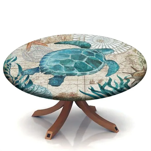 Vista 86 de Mantel redondo ajustable con borde elástico floral azul, mantel con borde elástico de estilo floral pastoral, almohadilla de mesa de poliéster