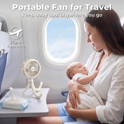 Vista 7 de AMACOOL Ventilador de cochecito a pilas, esenciales de viaje para bebés para la playa, Disney, para recién nacidos, regalos de baby shower, búsqueda